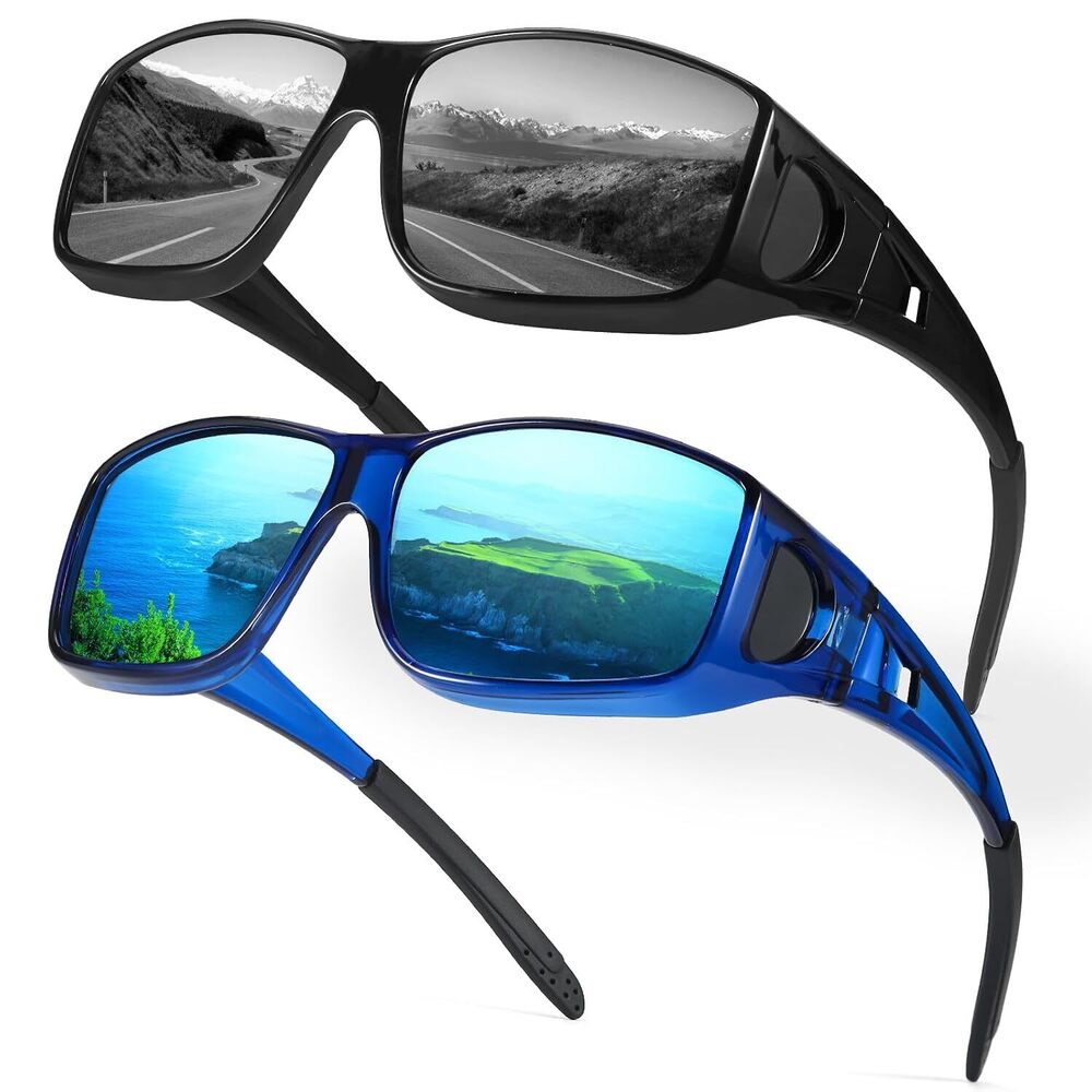 Polarized Fit Over Glasses Sunglasses for Men Women, Trendy Wrap Around